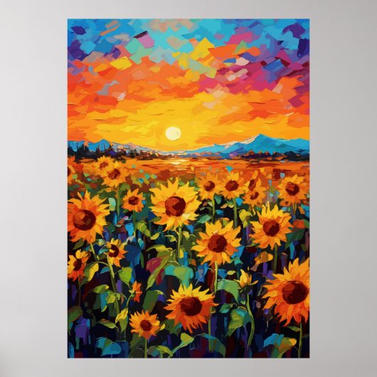 Sunset Zonnebloem Field Wall Art Poster (Voorkant)