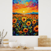 Sunset Zonnebloem Field Wall Art Poster (Keuken)