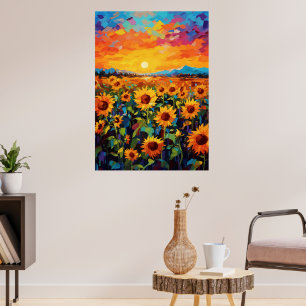 Sunset Zonnebloem Field Wall Art Poster