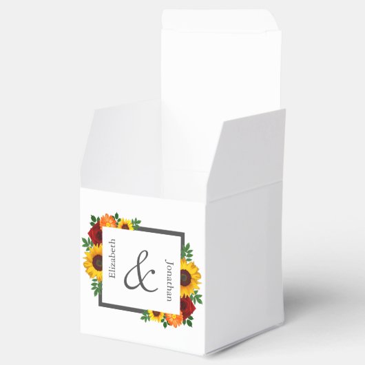 Sunset Zonnebloem Roos Bloemen Bruiloft Bedankdoosjes (Geopend)