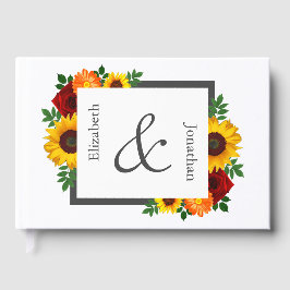 Sunset Zonnebloem Roos Bloemen Bruiloft Gastenboek