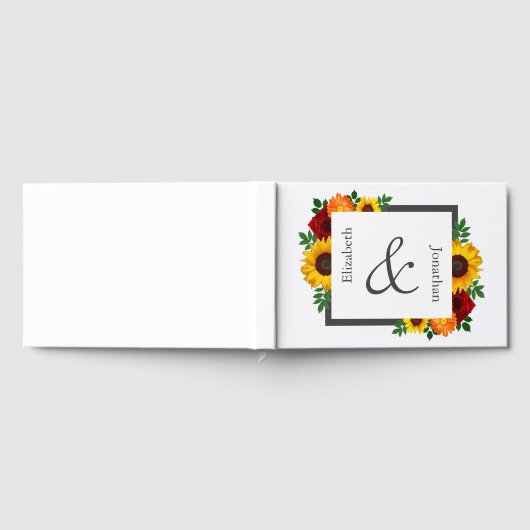 Sunset Zonnebloem Roos Bloemen Bruiloft Gastenboek (Volledig)