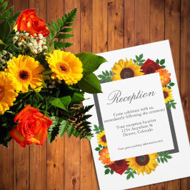 Sunset Zonnebloem Roos Bloemen Bruiloft Receptie Informatiekaartje