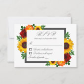 Sunset Zonnebloem Roos Bloemen Bruiloft RSVP Kaartje (Voorkant)