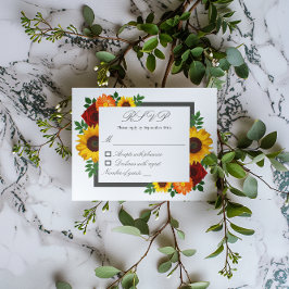 Sunset Zonnebloem Roos Bloemen Bruiloft RSVP Kaartje