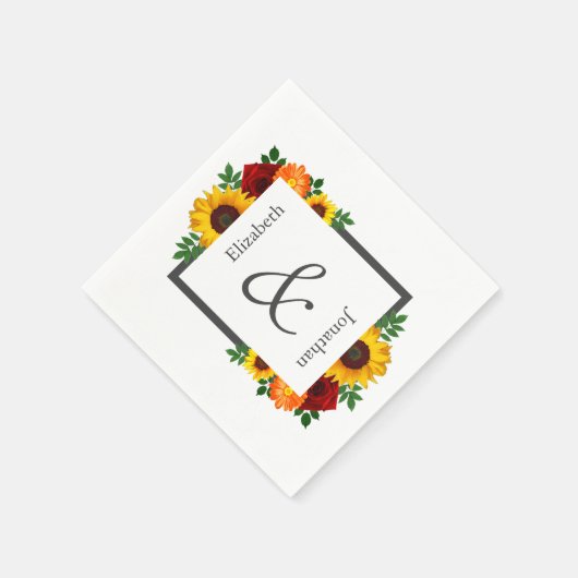 Sunset Zonnebloem Roos Bloemen Bruiloft Servet (Hoek)