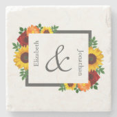 Sunset Zonnebloem Roos Bloemen Bruiloft Stenen Onderzetter (Voorkant)