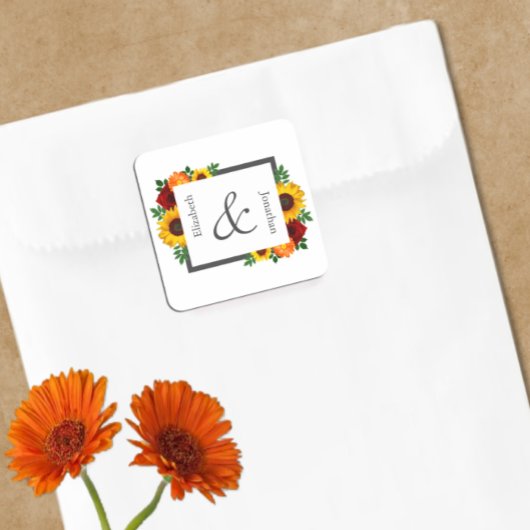 Sunset Zonnebloem Roos Bloemen Bruiloft Vierkante Sticker