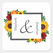 Sunset Zonnebloem Roos Bloemen Bruiloft Vierkante Sticker (Voorkant)