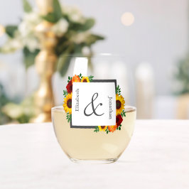 Sunset Zonnebloem Roos Bloemen Bruiloft Wijnglas Zonder Voet