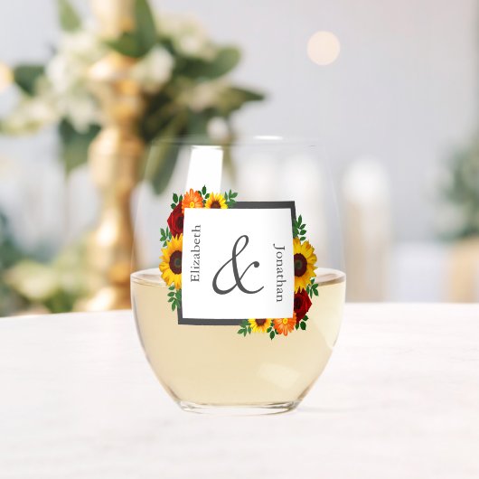 Sunset Zonnebloem Roos Bloemen Bruiloft Wijnglas Zonder Voet (Insitu (Huwelijk))