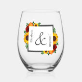 Sunset Zonnebloem Roos Bloemen Bruiloft Wijnglas Zonder Voet (Voorkant)