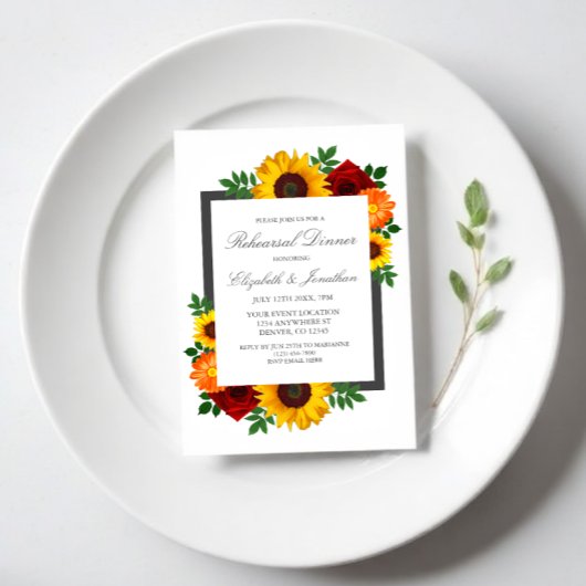 Sunset Zonnebloem Roos Bloemen repetitie diner Kaart