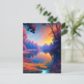 Sunset's Beauty onthuld aan het beboste meer Briefkaart (Staand voorkant)