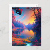Sunset's Beauty onthuld aan het beboste meer Briefkaart (Voorkant / Achterkant)