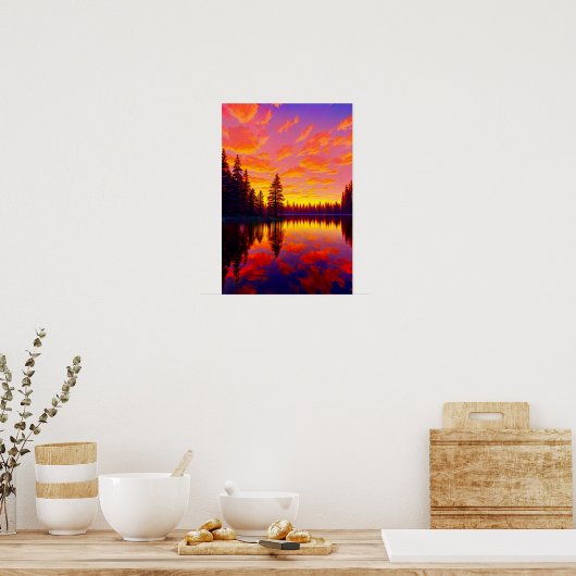 Sunset's Palette, Gouden en Rode Hemel over het me Poster (Keuken)