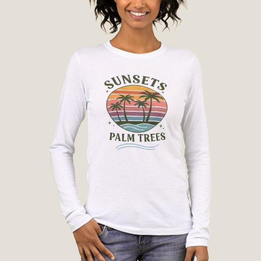 Sunsets & Palm Trees | Summer Beach T-Shirt (Voorkant volledig)