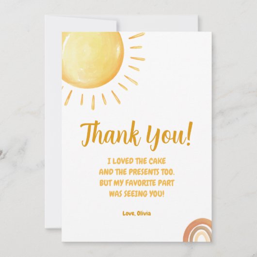 Sunshine 1e Verjaardag Dank u kaart (Voorkant)