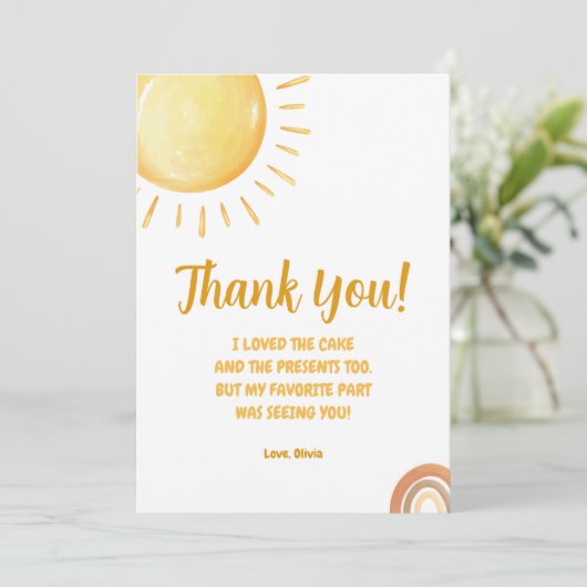 Sunshine 1e Verjaardag Dank u kaart (Staand voorkant)