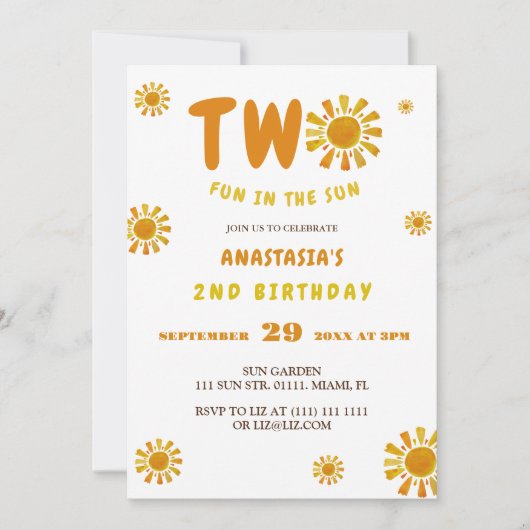 Sunshine 2e verjaardag twee plezier in de zon kaart (Voorkant)