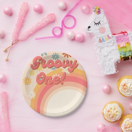 Sunshine 70s retro groovy daisy flower verjaardag papieren bordje (Feest)