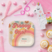 Sunshine 70s retro groovy daisy flower verjaardags papieren bordje (Feest)