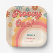 Sunshine 70s retro groovy daisy flower verjaardags papieren bordje (Voorkant)
