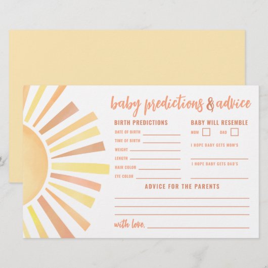Sunshine Advice Predictions Card Sun Baby Shower (Voorkant / Achterkant)