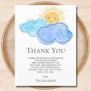 Sunshine and Clouds Boy's Baby shower Dank je Briefkaart