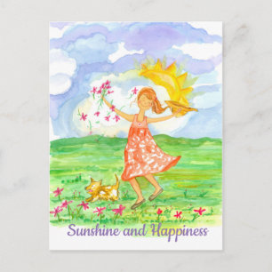 Sunshine and Happiness Girl Dog Inspirerend Briefkaart