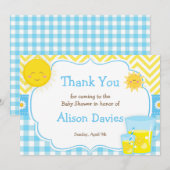 Sunshine and Lemonade Blue and Yellow Baby shower Bedankkaart (Voorkant / Achterkant)