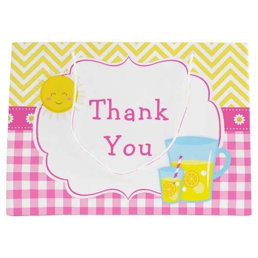 Sunshine and Lemonade Roze en Geel Baby shower Groot Cadeauzakje (Voorkant)