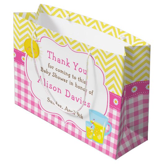 Sunshine and Lemonade Roze en Geel Baby shower Groot Cadeauzakje (Achterkant Gekanteld)