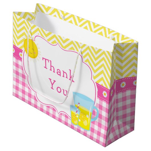 Sunshine and Lemonade Roze en Geel Baby shower Groot Cadeauzakje (Voorkant Gekanteld)
