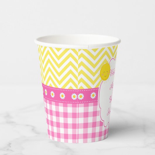 Sunshine and Lemonade Roze en Geel Baby shower Papieren Bekers (Rechts)