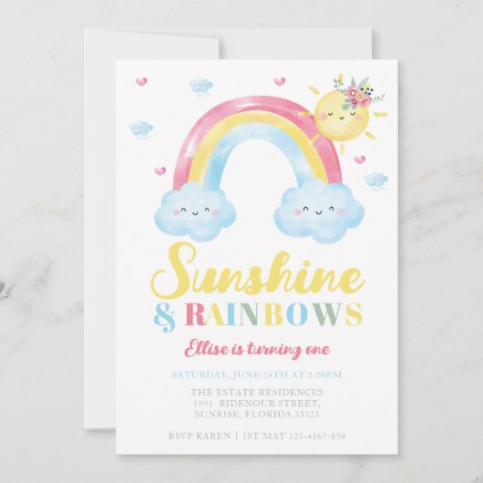 Sunshine and Rainbows First Birthday Kaart (Voorkant)