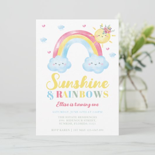 Sunshine and Rainbows First Birthday Kaart (Staand voorkant)