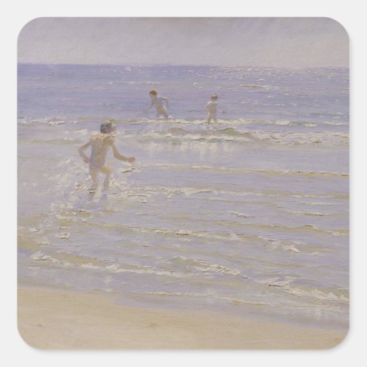 Sunshine at Skagen: Boys Swimming, 1892 Vierkante Sticker (Voorkant)