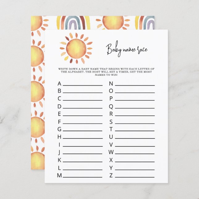 Sunshine Baby name race game (Voorkant / Achterkant)