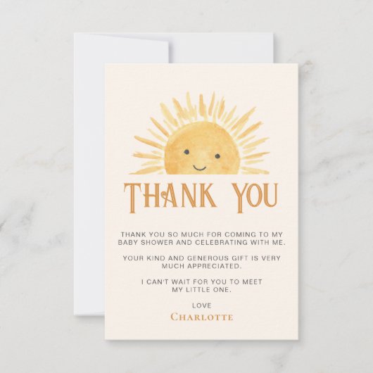 Sunshine Baby shower Bedankkaart (Voorkant)