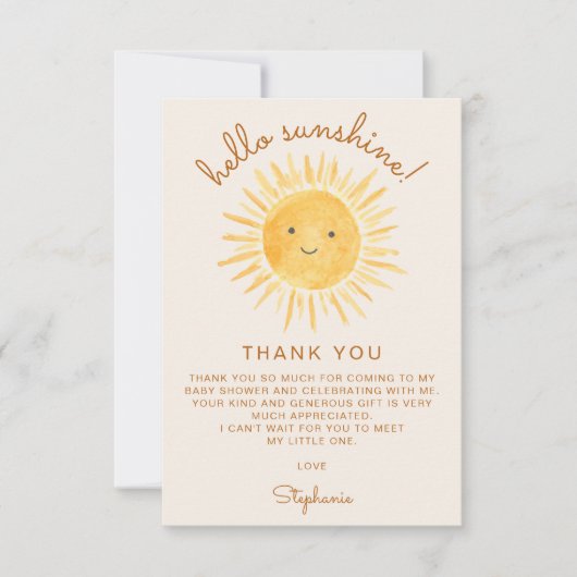 Sunshine Baby shower Bedankkaart (Voorkant)