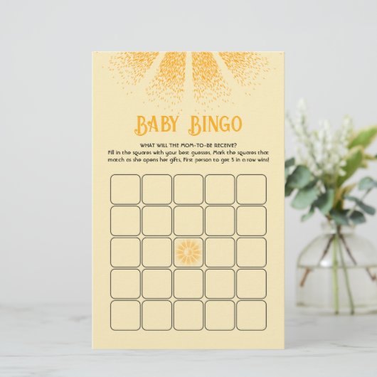 Sunshine Baby shower bingo (Staand voorkant)