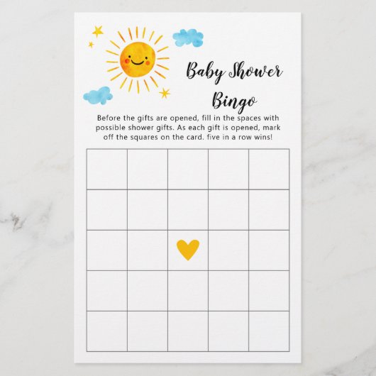 Sunshine Baby shower Bingo Game (Voorkant)