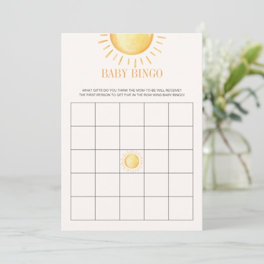 Sunshine Baby shower Bingo Game Kaart (Staand voorkant)