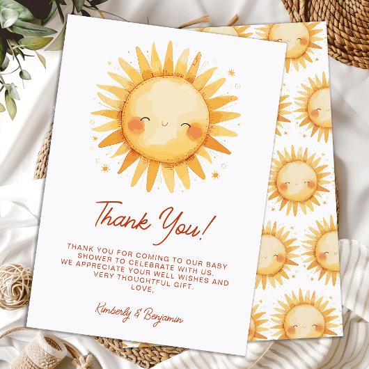 Sunshine Baby Shower Boho Cute Gender Neutral Sun Bedankkaart