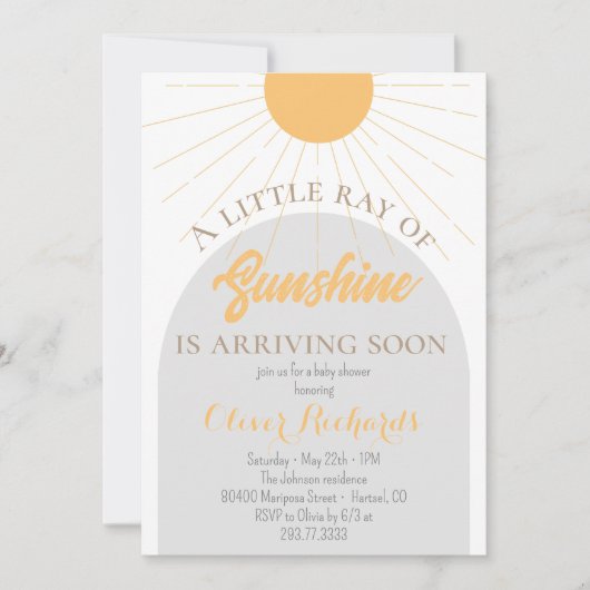 Sunshine Baby shower Boho Retro Baby shower Kaart (Voorkant)