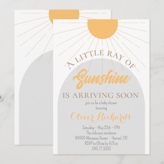 Sunshine Baby shower Boho Retro Baby shower Kaart (Voorkant / Achterkant)