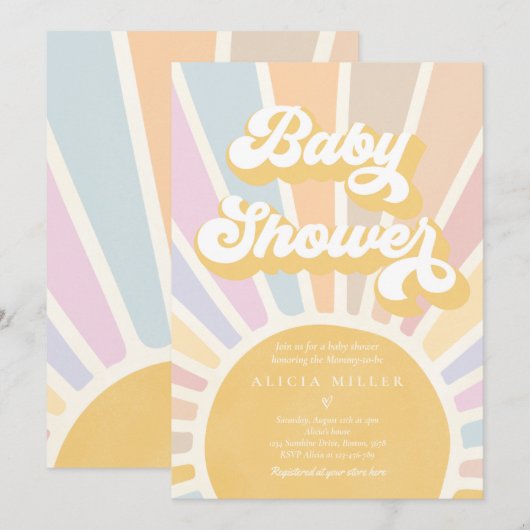 Sunshine Baby shower Boho Retro Pink Sunshine Kaart (Voorkant / Achterkant)