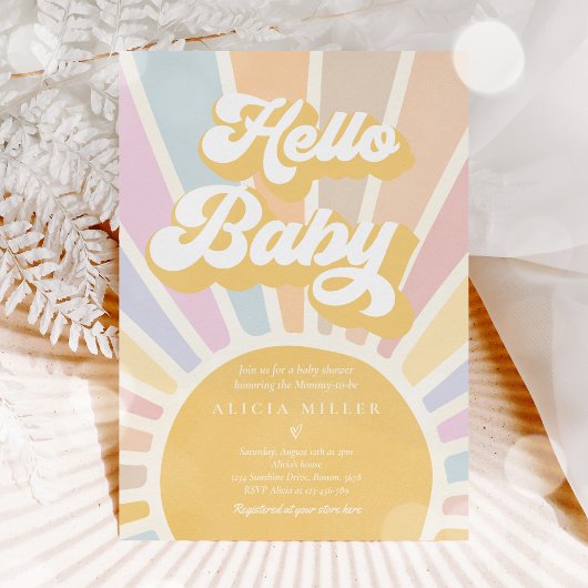 Sunshine Baby shower Boho Retro Pink Sunshine Kaart