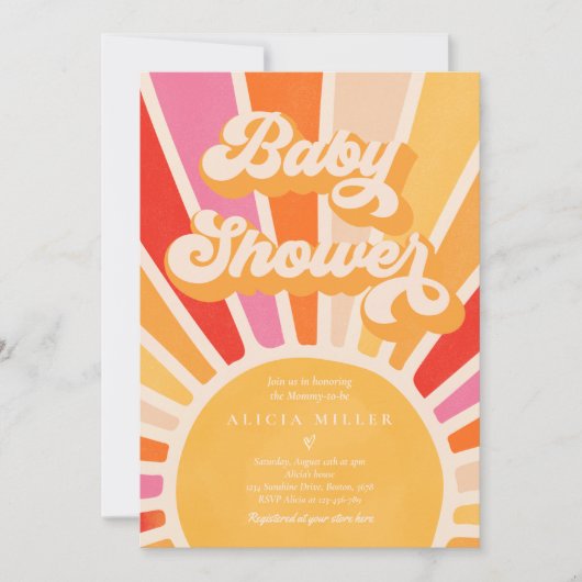 Sunshine Baby shower Boho Retro Pink Sunshine Kaart (Voorkant)